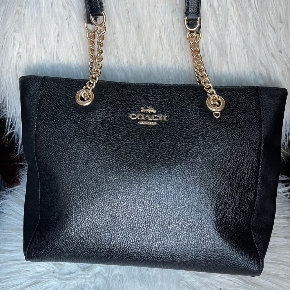 Black Leather Coach Tote Bag